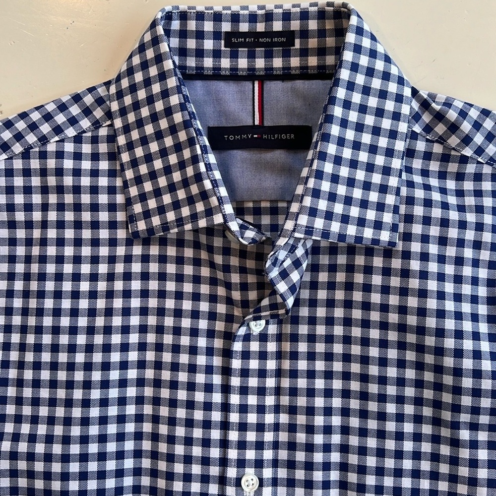 Tommy Hilfiger Slim Fit Non Iron Blue and White Check Shirt Size 15  32/33